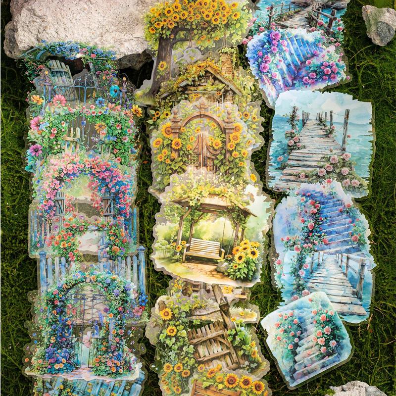 Mr. Paper, 15cps/bag, Vintage Floral Sticker,Floral Estate Landscaping Sticker Decoration Scrapbook, Phone Case Collage Material