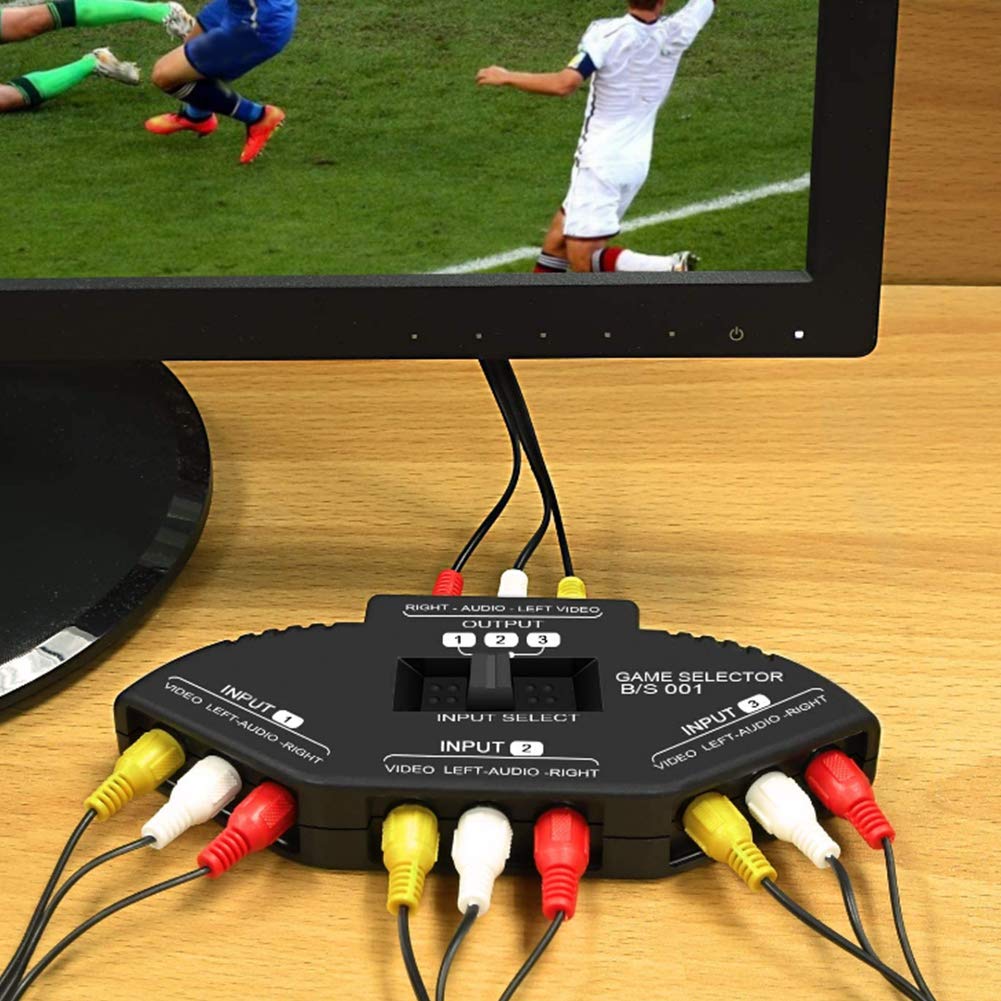 Подключите несколько игровых приставок с помощью AV A RCA-разветвителя Plyisty для видео и кабеля. 3 входа / 1 выход аудио/видео DVD, VCD, игры и другое. (черный)