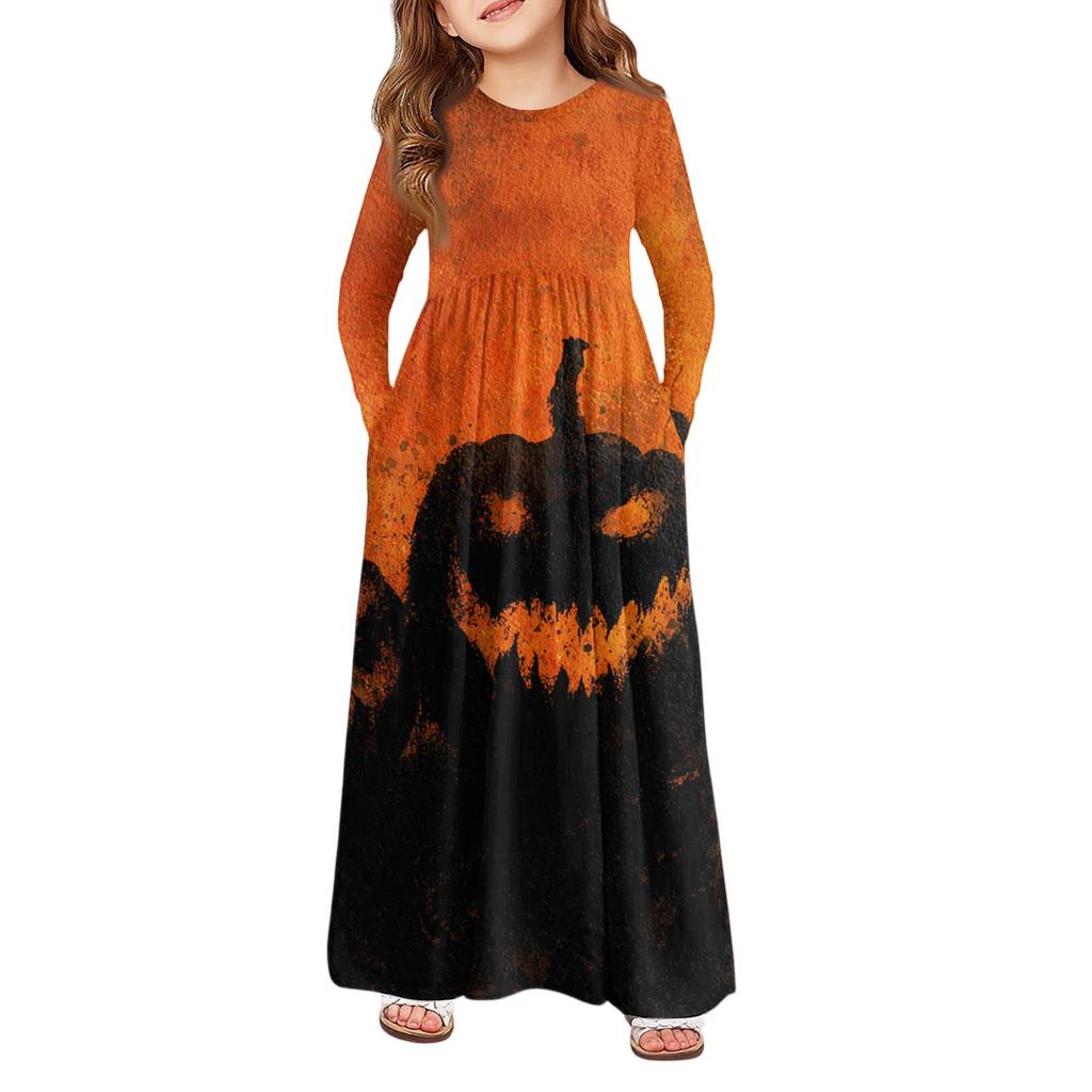 Девичье платье макси на Хэллоуин - Платье с длинным рукавом и карманами