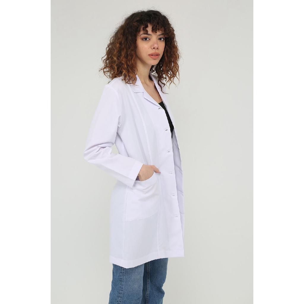 Белая куртка с длинными рукавами, большой фартук с открытым воротником для врача, медсестры и учителя