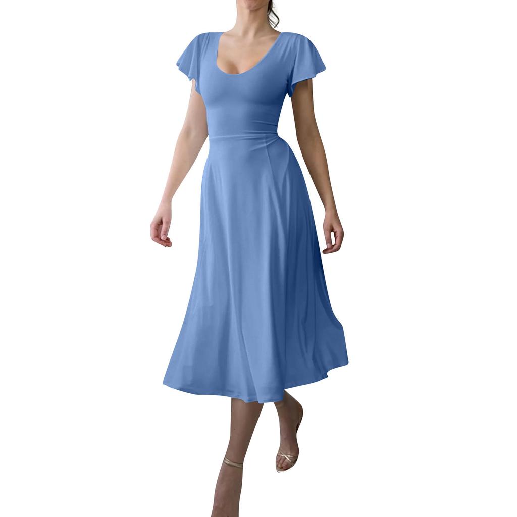 Women's Camisole Dress Sexy Cocktail Dresses For Women Evening Party Elegant Strappy Square Collar Flying Sleeve Dress