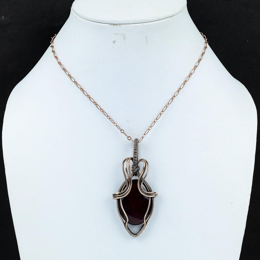 Red Flash Labradorite Gemstone Handmade Pure Copper Wire Wrap Jewelry Pendant For Women
