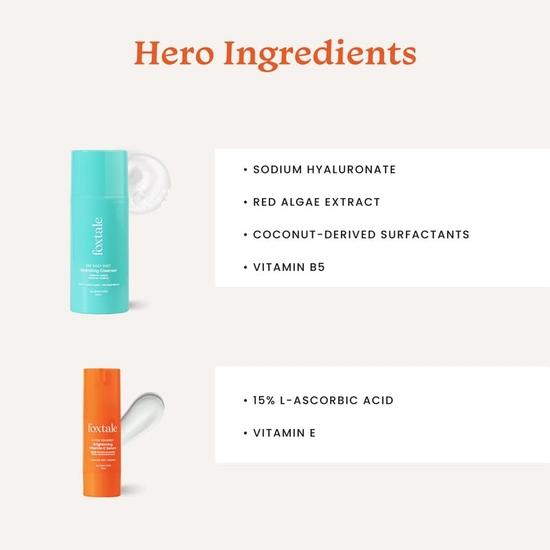 Foxtale Hydrate | Очищающее увлажняющее средство для умывания лица - 100 мл + Сыворотка для лица с витамином С - 30 мл | Осветляющий комбинированный набор для ухода за кожей для женщин и мужчин