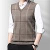 Autumn Winter Men's Thickened Casual Sweater Tank Top Plaid Print Elastic Soft Men's V-neck Vest