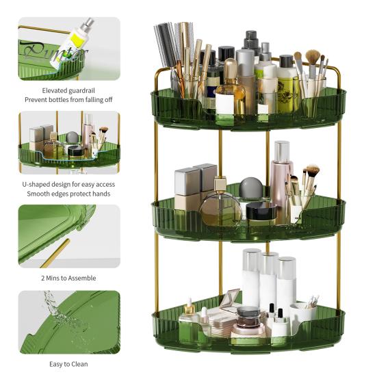 Угловой органайзер для ванной комнаты, стойка для хранения, простая сборка, большая вместимость, 3-уровневый органайзер для духов в ванной, держатель для косметики на столешнице