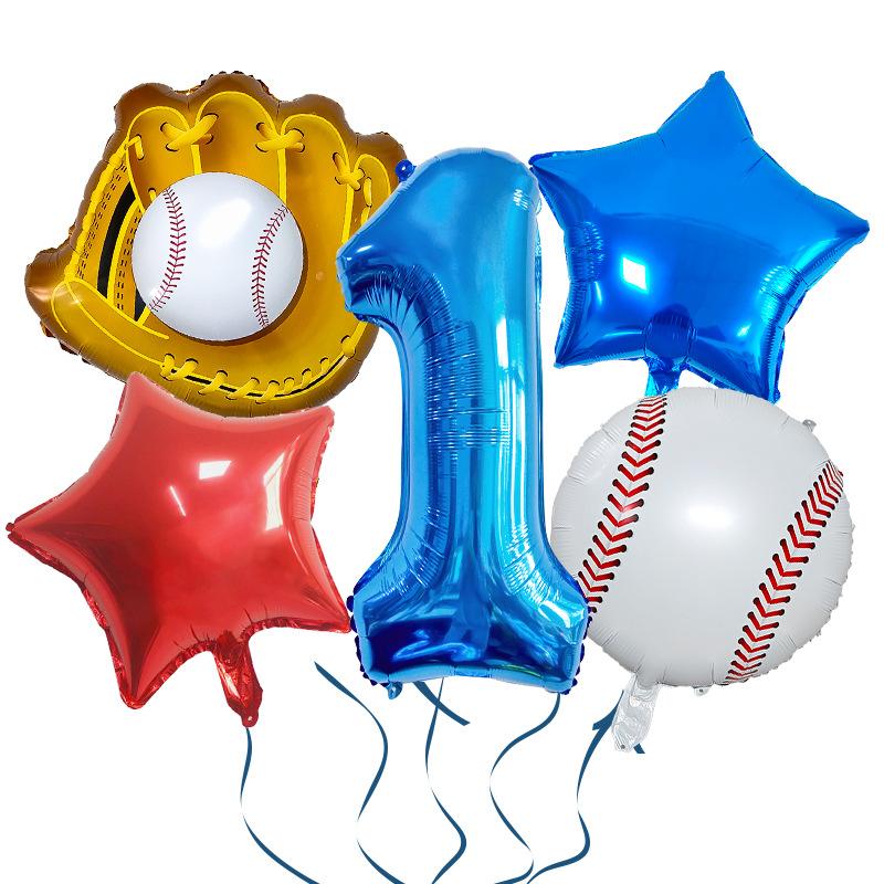 New Baseball Themed Balloon Set 5-Piece Aluminum Film Balloon Sports Themed Boy Birthday Party Arrangement