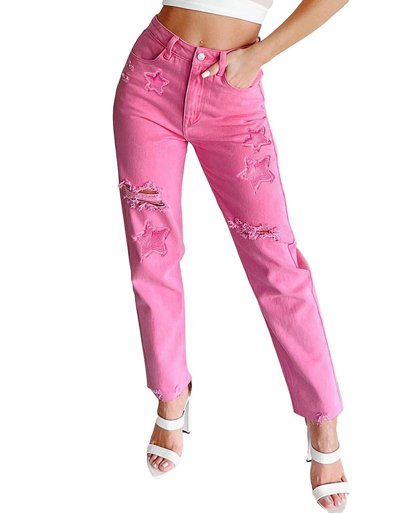 Azura Exchange Patchwork Straight Leg Jeans