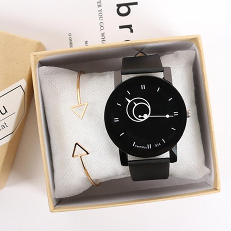 2019 Корейский стиль Мужские и женские кварцевые часы с ремешком из натуральной кожи - Модные и быстрая доставка