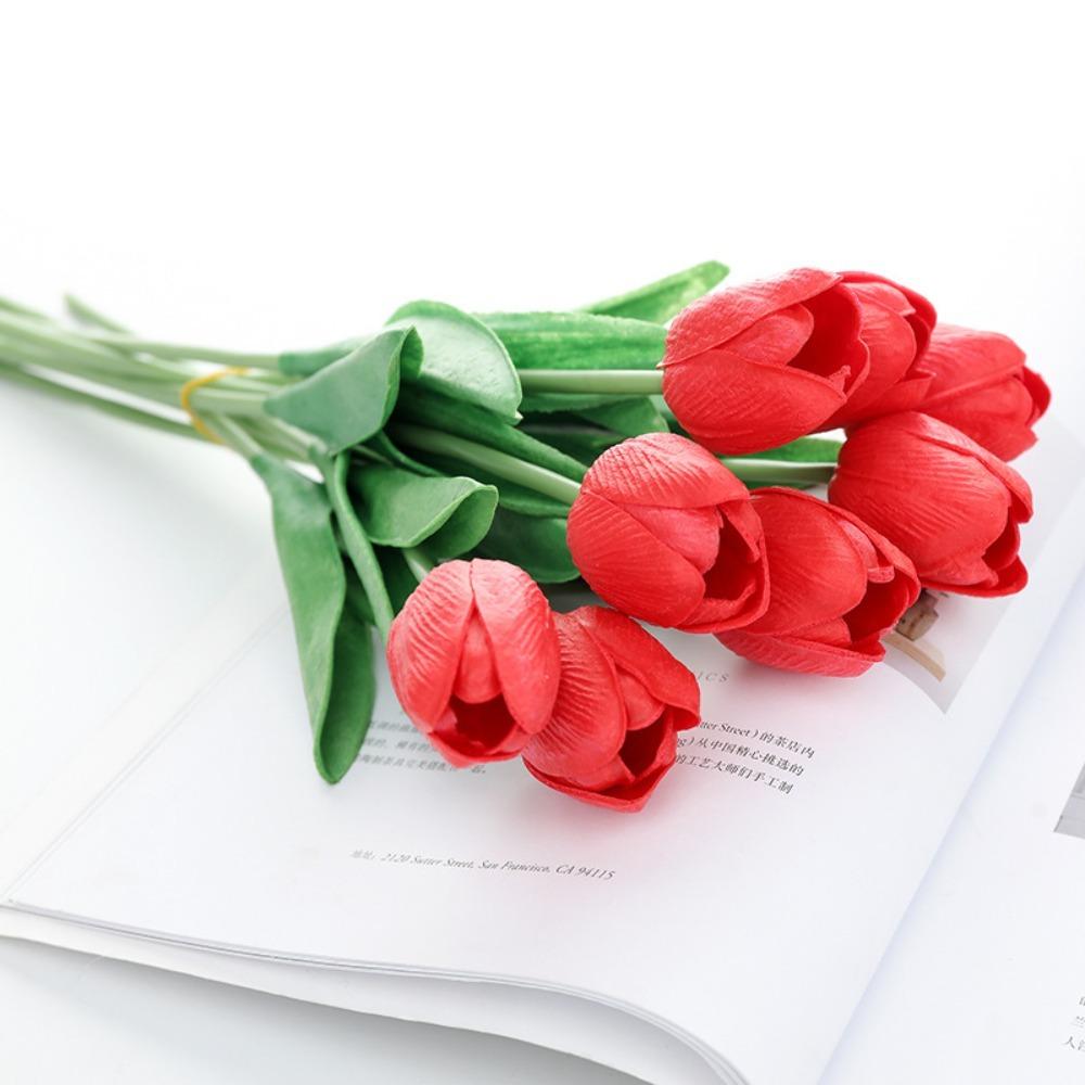5PCS 34cm Decorative Fake Flowers Real Touch Wedding Bridal Tulip Bouquet for Christmas Party Decor