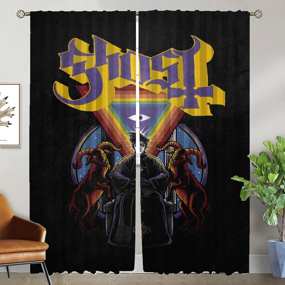 Ghosts Band Curtains Child Room Halloween Decoration Tulle for Bedroom Living Room Curtain Home Interior Curtains 2 Pieces Panel