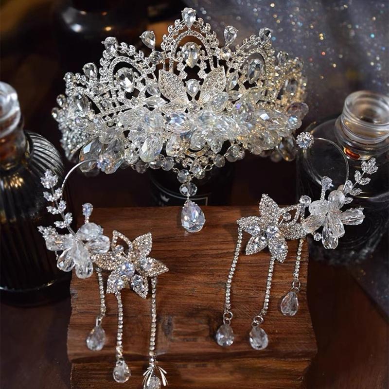 Кристаллы Свадебная Повязка на Голову с Цепочкой на Лоб Регулируемая Свадебная Корона/Серьги-подвески Ювелирные изделия для Фотографии и Церемонии