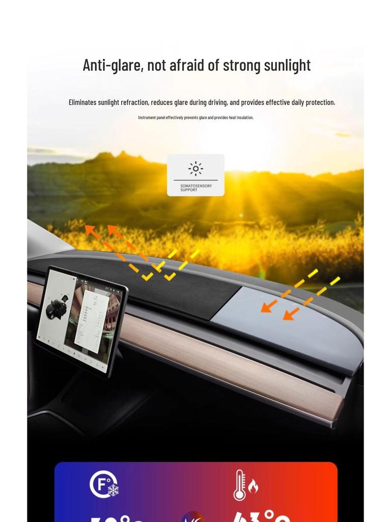 Антибликовый коврик на приборную панель для Tesla Model Y/3/YL, передняя консоль
