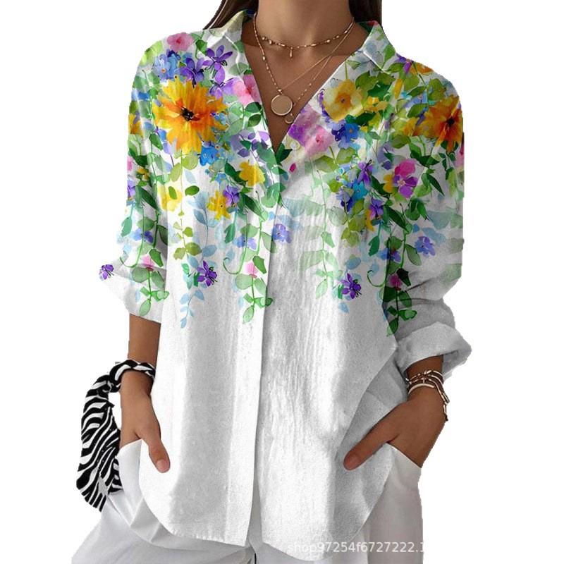 Women S Long Sleeve Shirt 3d Print Turn Down Collar