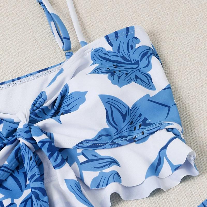 Купальник женский сплит-принт с высокой талией и треугольным бантом, бикини из трех частей