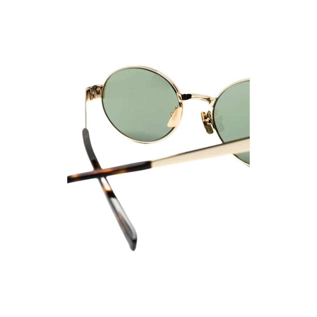 SAINT LAURENT Sunglasses Logo Temple Tips Metal Oval Frame Unisex Style Couple's Match Gold