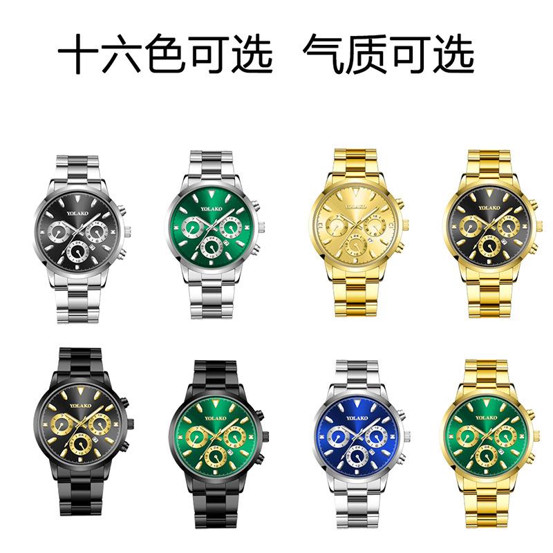 Fake Three-Eye Belt Men'S Watch Business Fashion Quartz Watch Calendar Luminous