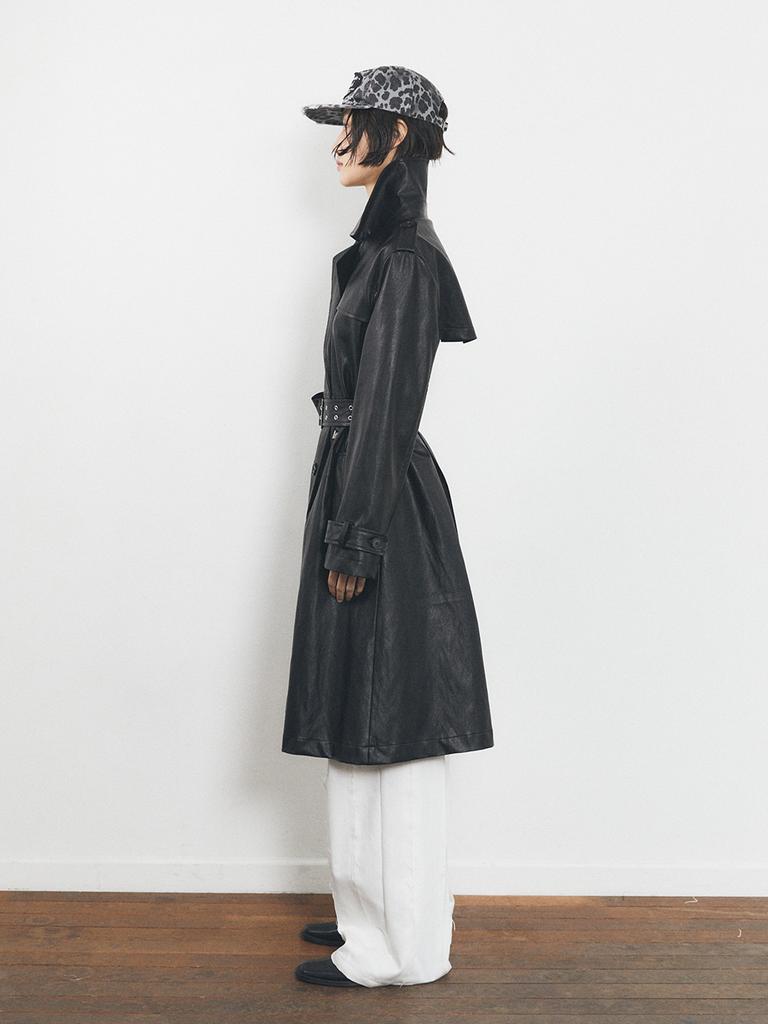 HALF DEVIL US Belted Trench Leather Coat_Black