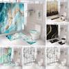 4-Piece Shower Curtain Bathroom Set with Anti-Slip Rug Modern 3D Print Design Waterproof Soft Flannel Bath Mat