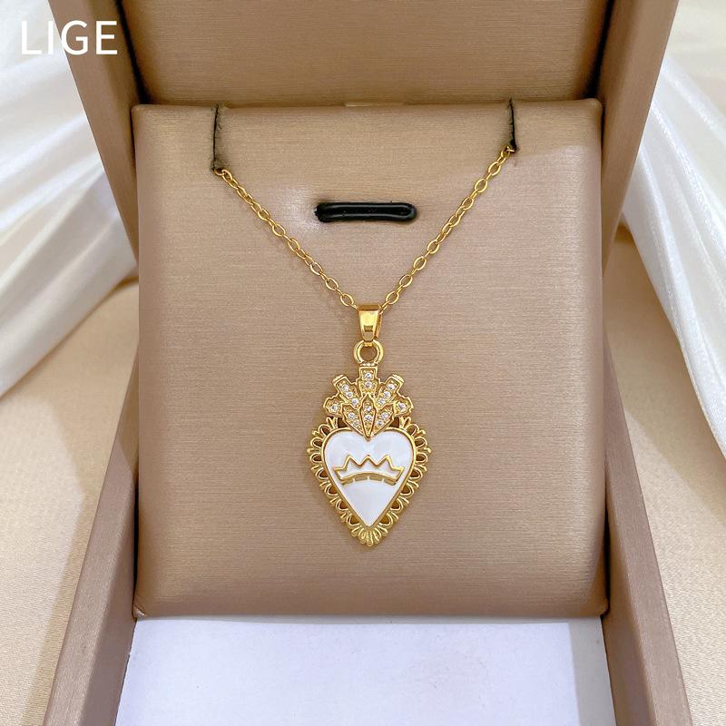 Oil Dripping Crown Zircon Light Luxury Temperament Gorgeous Full Diamond Necklace Female Versatile Collarbone Chain Titanium Steel Chain