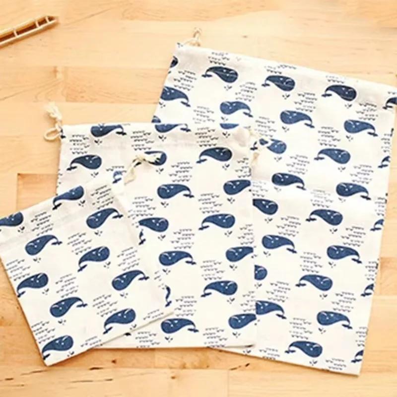 Маленький свежий хлопково-пеньковый мешок для хранения в путешествиях с принтом, карман-узелок на шнурке, мешок для хранения и организации одежды, пылезащитный мешок