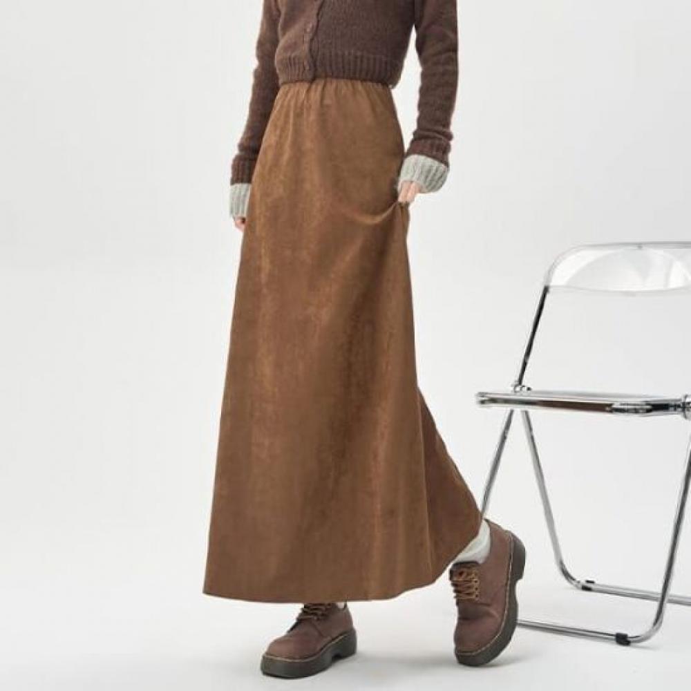 Navava Women Suede Long Flare Skirt Ns488
