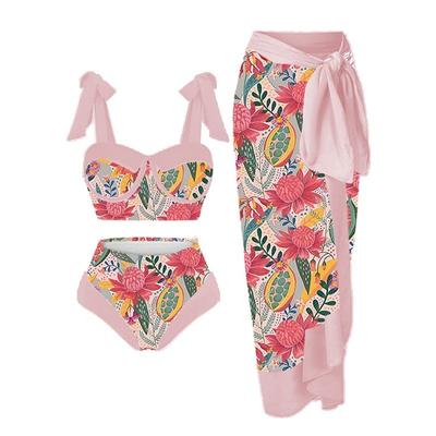 Boho Chic Поддельный купальник больших размеров, винтажное печатное многоцветное шифоновое газовое платье, спа-купальник