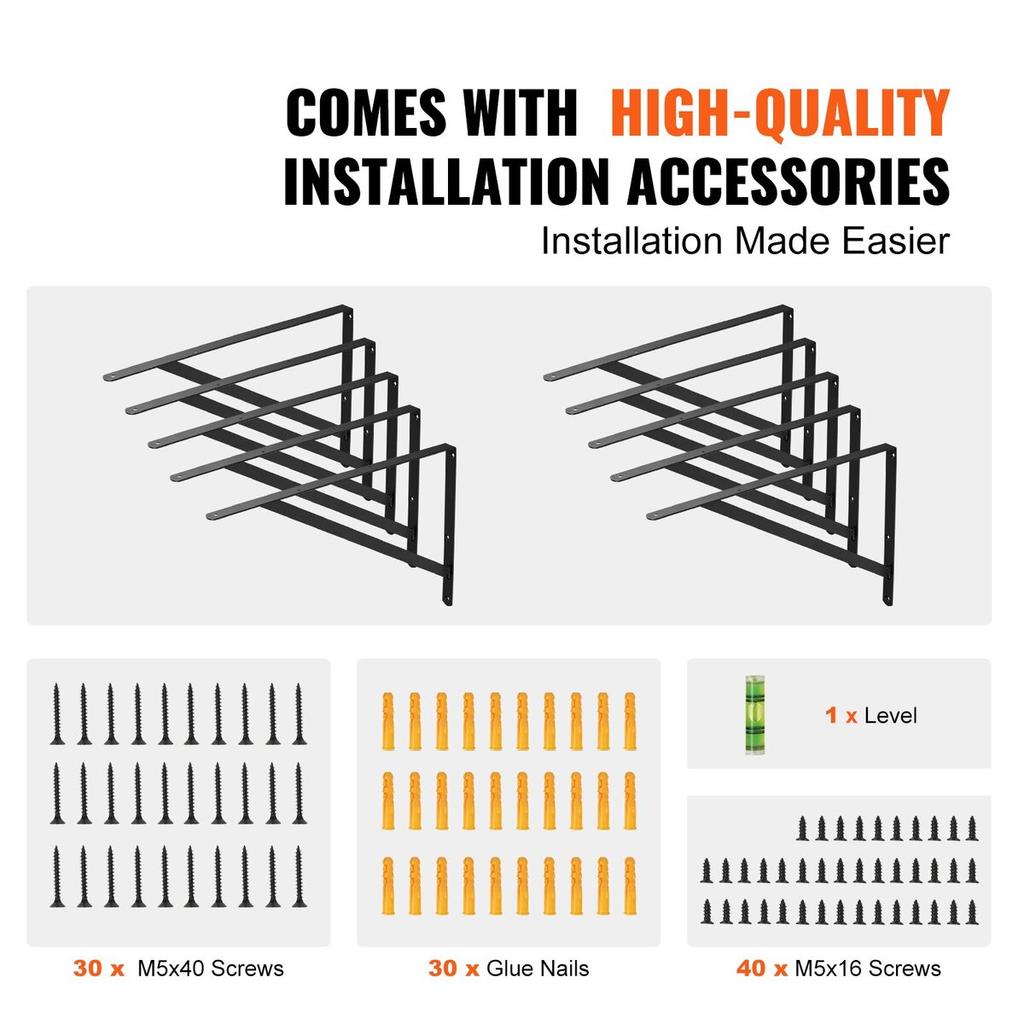 Shelf Bracket, 12 x 8 in 10 Pcs, Heavy Duty Floating Shelf Brackets, Brackets for Shelves, 3mm Thick Matte Black Triangle Shelf Bracket,Steel Shelving