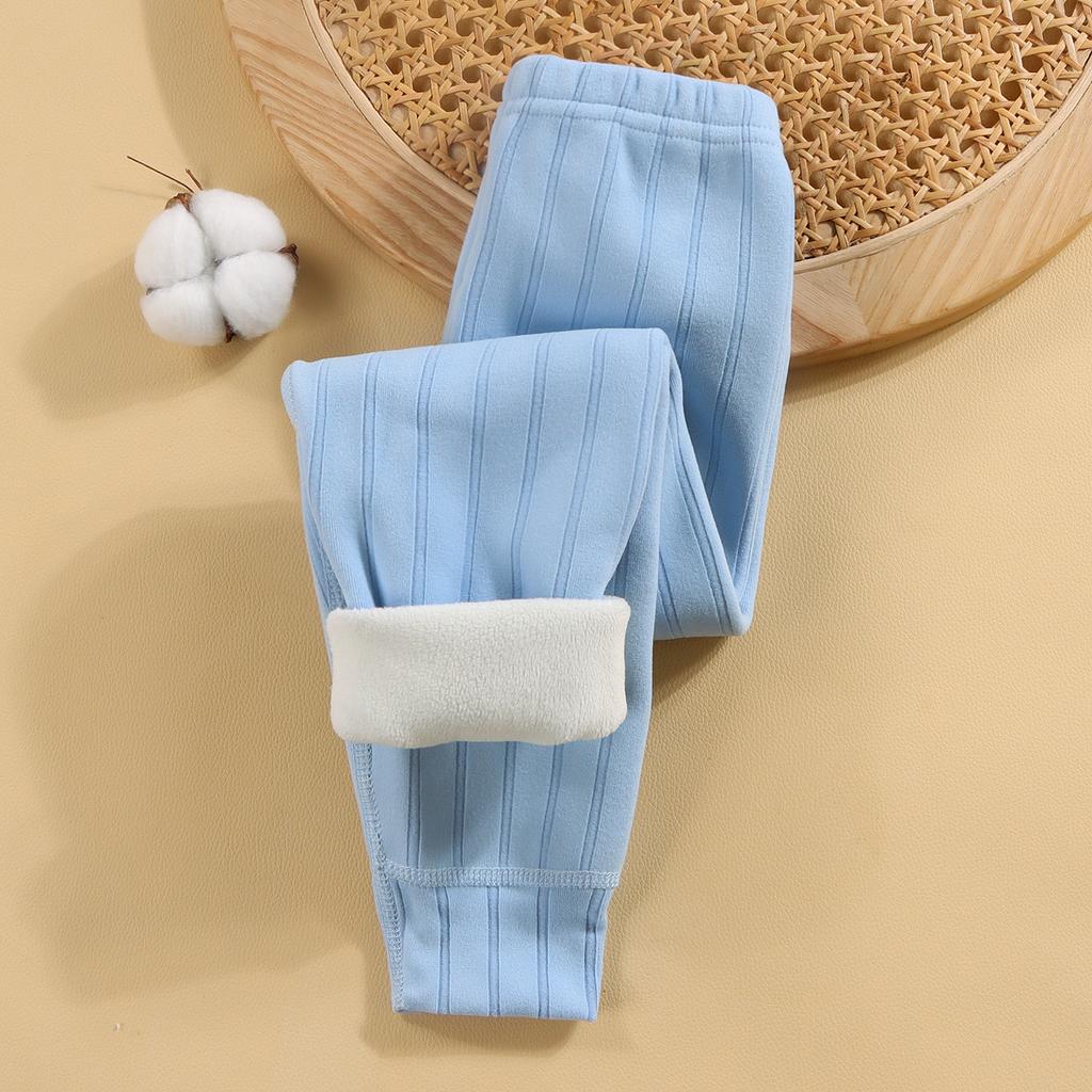 Children's Fleece-Lined Thickened Thermal Pants for Fall/Winter Medium-Large Sizes Solid Color Simple Pants