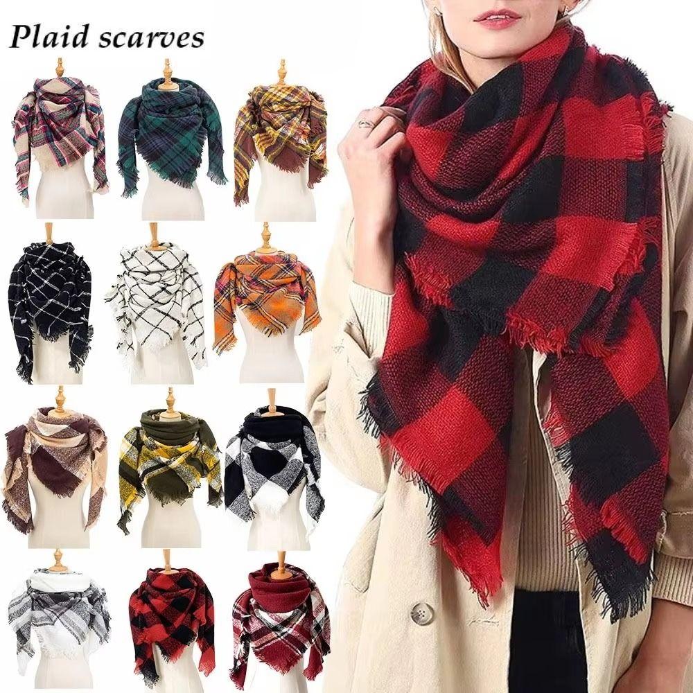 Wool Plaid Scarf Tassel Winter Scarves Simple Headwrap Autumn Winter