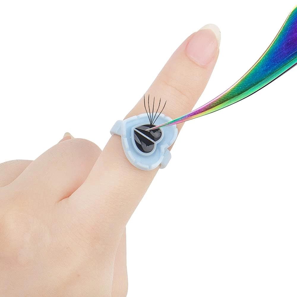 100 шт. кольцо с клеем в виде сердца, держатель для наращивания ресниц, кольцо-поддон для татуировки, пигмент, клей, гель, контейнер для клея, инструменты для макияжа