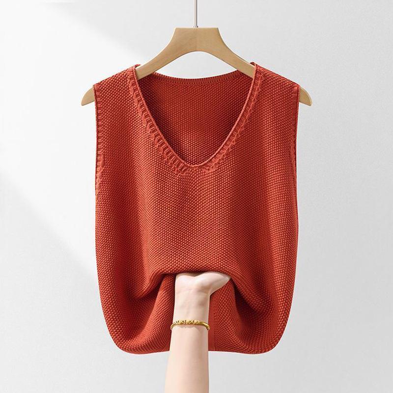 Вязаный жилет женский свободный майка без рукавов свободный свитер жилет утолщенный повседневный круглый вырез жилет