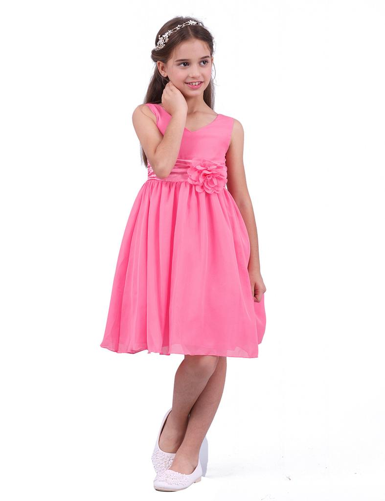 Детское шифоновое платье без рукавов с v-образным вырезом для девочек, свадебное платье подружки невесты с цветочным узором, детское вечернее платье для дня рождения, выпускного вечера