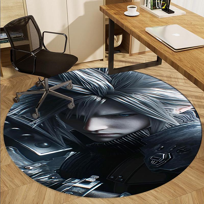 Final Fantasy Pattern Round Rug, Indoor/Outdoor Mat, for Picnic, Gameroom, Bedroom, Office, Living Room, Home Decor Carpet, Birthday Gift
