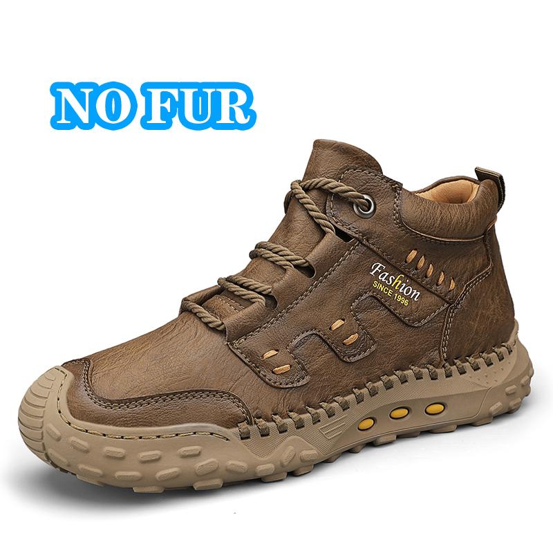 Vintage Style Men Hiking Shoes Fashion Walking Ankle Boots Comfortable Warm Winter Basic Boots Genuine Leather Male Casual Shoes