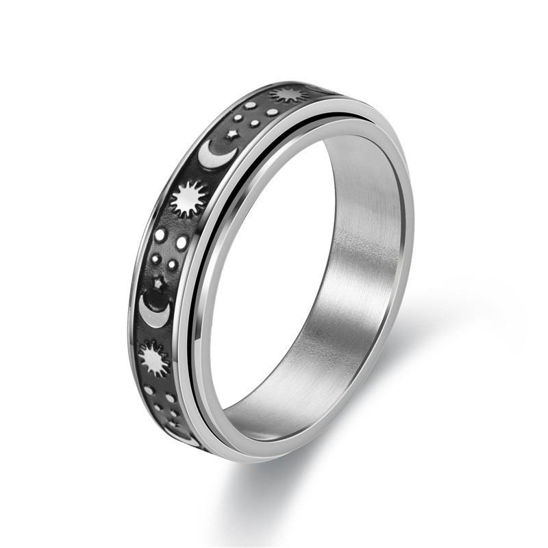 Spinning Spinner Ring For Men Women Anxiety Fidget Rings Stainless Steel Moon Star Roman Numerals Chain Rotating Ring
