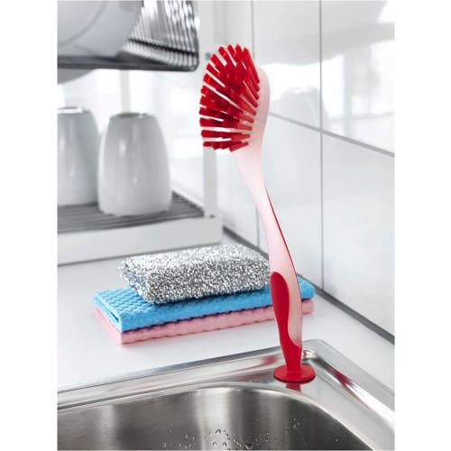 Klickpick Home Dish Scrubber Brushes, Assorted Colors, Soft Long Handle Scrub Brush with Suction Cup, Multi-Purpose Cleaning Scrub Brush, Set of 3, Re