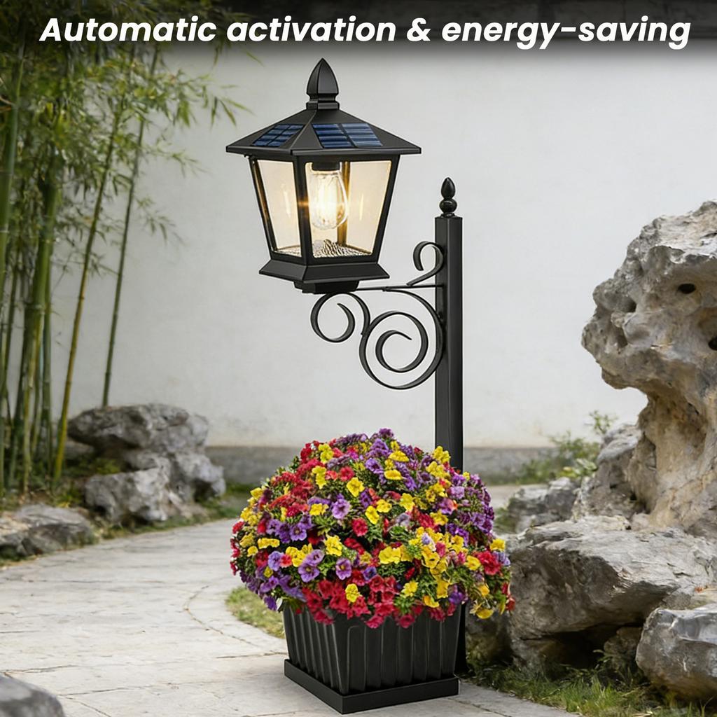 Outdoor Solar Planter Light Auto On/off Sensor Wall-Mounted Solar Garden Light for Outside Front Door Yard (No Flowers Included)