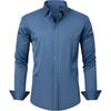 Мужская рубашка с длинным рукавом, тянущаяся в четырех направлениях, не требующая глажки, мерсеризованная, с вертикальной текстурой, большого размера
