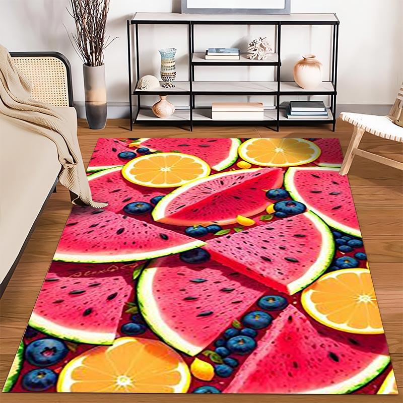 Colorful Fruit Pattern Carpet with Watermelon, Orange, and Blueberries Suitable for use as an anti-slip for living room bedroom sofas