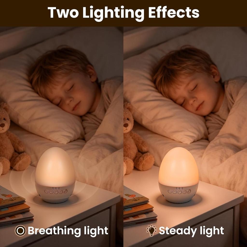 Egg Light for Nursery,Egg Night Light with 30 White Noise Sounds,30/60/90 Min Timer,BPA Free,Rechargeable Nursery Night Light with 2 Lighting Effects