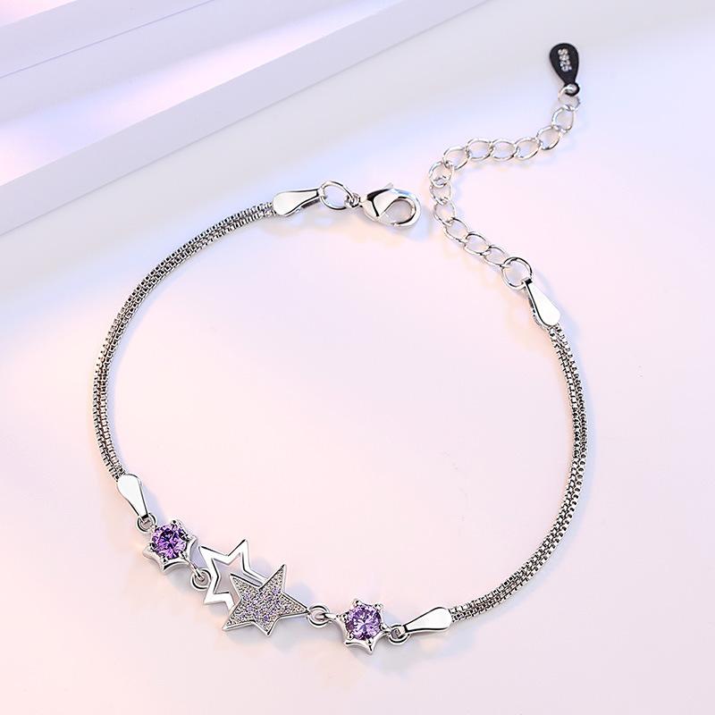 Bracelet Women's New Product Minimalist and Fashionable Crystal Zirconium Charm Peach Blossom Bracelet Silver Plated Bracelet Jewelry