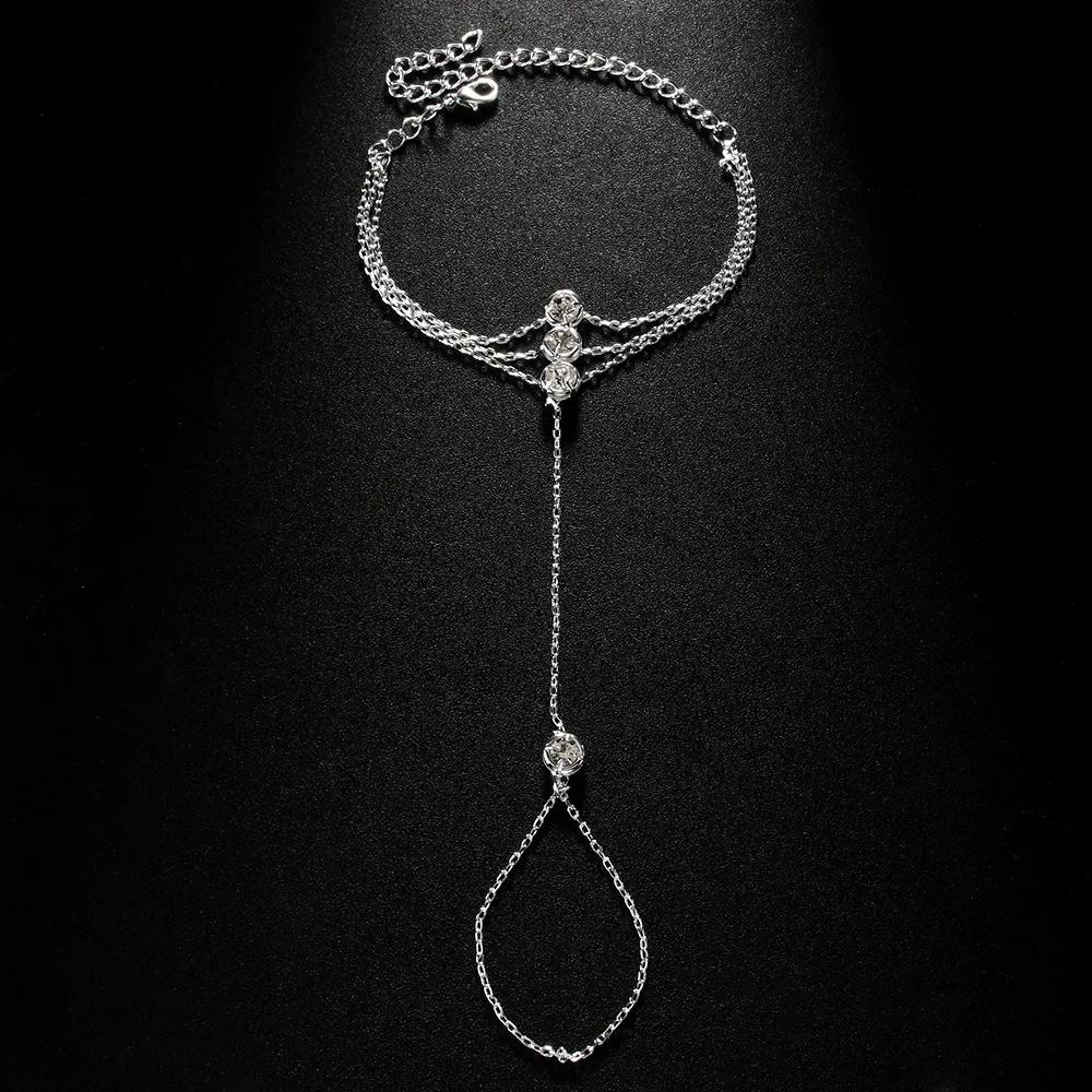 Hand Chain Ring Bracelet for Women Girls 14k Gold Plated Dainty Finger Dainty Slave Bracelets Cubic Zircon Jewelry Gifts