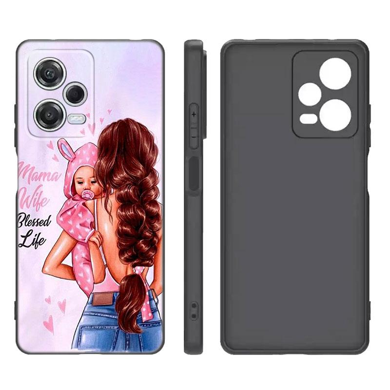 Super Mom Baby Girl Boy Black Silicone Phone Case For Xiaomi Redmi Note 9 10 11 11S 11T 12 13 Pro 5G Plus 9S 10S 12S