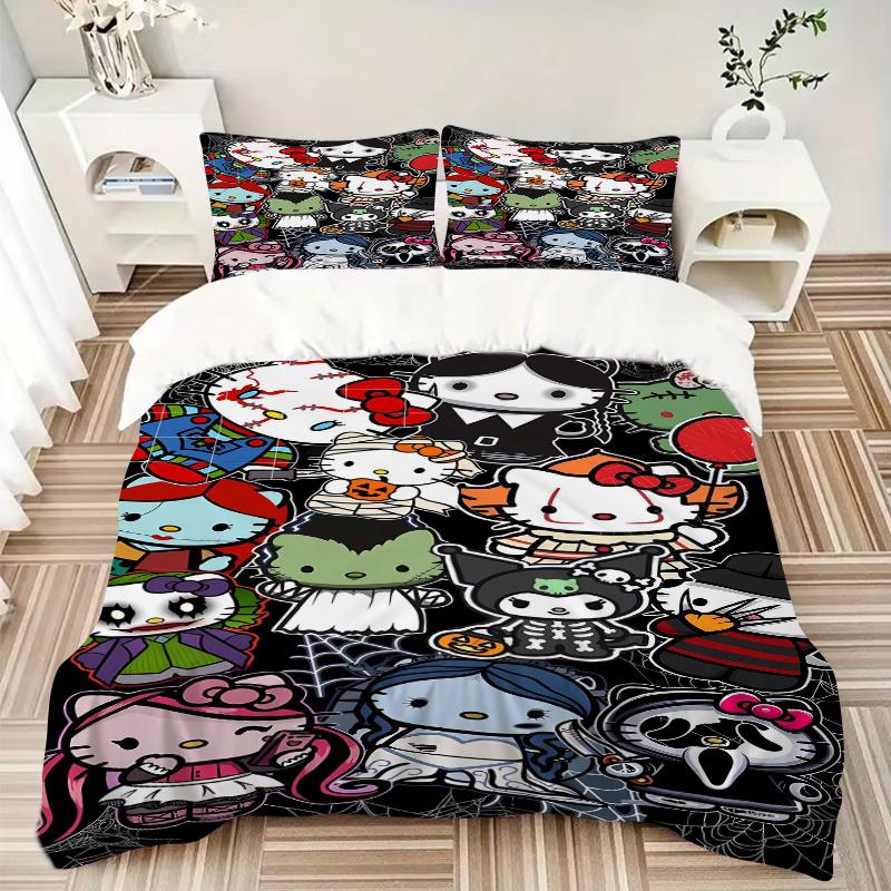 3 шт. Хэллоуин Коллекция Hello Kitty Постельное белье Комплект Включает 1 Пододеяльник и 2 Наволочки, Удобное Постельное белье со Стильным Дизайном для Спальни S025