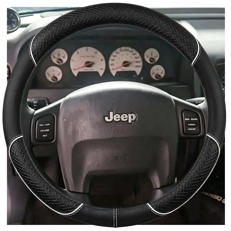 Стилизованная черная коровья кожаная накладка на руль автомобиля для Jeep Grand Cherokee, ручная прошивка, обертка на руль из кожи наппа