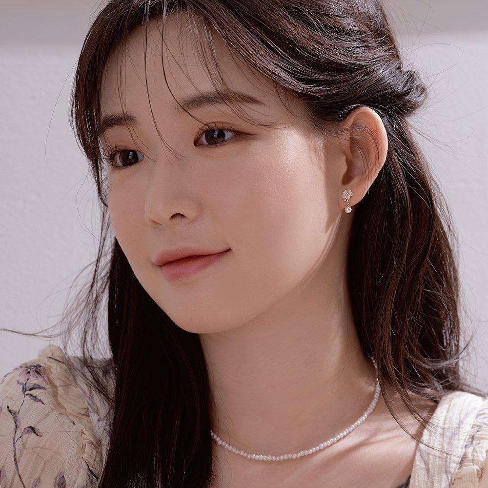 14K Swallow Pearl Mother-of-Pearl Flower Earrings W