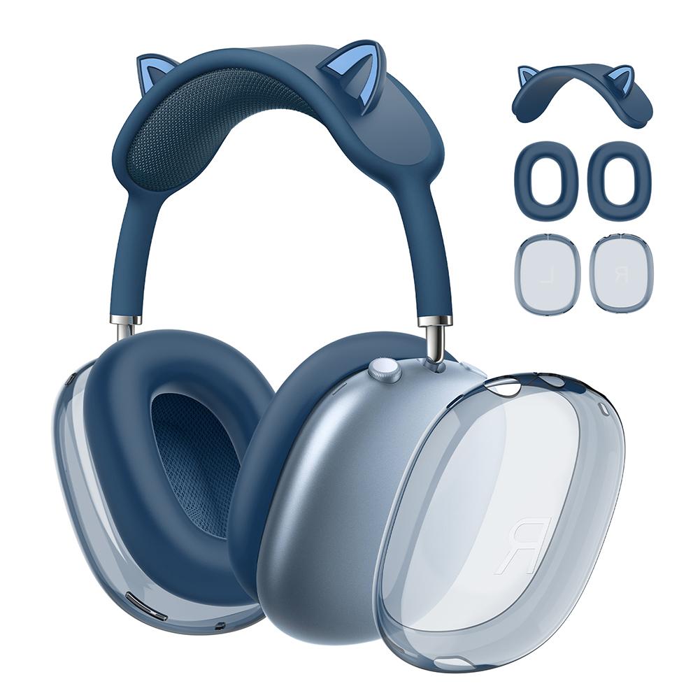 3 в 1 Чехол с кошачьими ушками из прозрачного силикона + ТПУ Прозрачный чехол Защитный чехол Защита от царапин Сменный чехол Ударопрочный для Apple AirPods Max