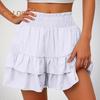 High-Waisted Women Shorts Layer Ruffle Wide Leg Casual Skirt Shorts Solid Color Work Leisure Beach Shorts
