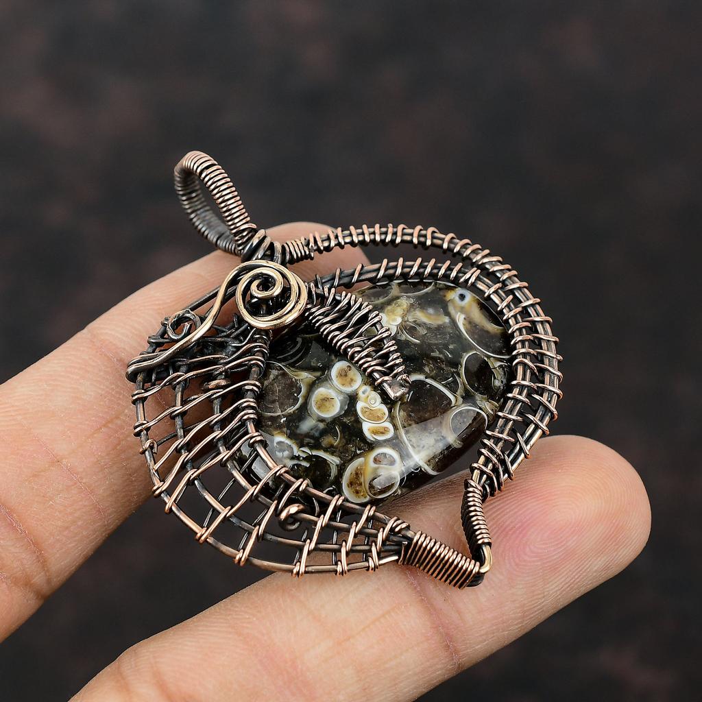 Подвеска из агата туррителлы, обернутая медной проволокой, Подвеска ручной работы, Медные украшения, Подвеска с обернутым драгоценным камнем, Подарок для мамы, Бохо украшения