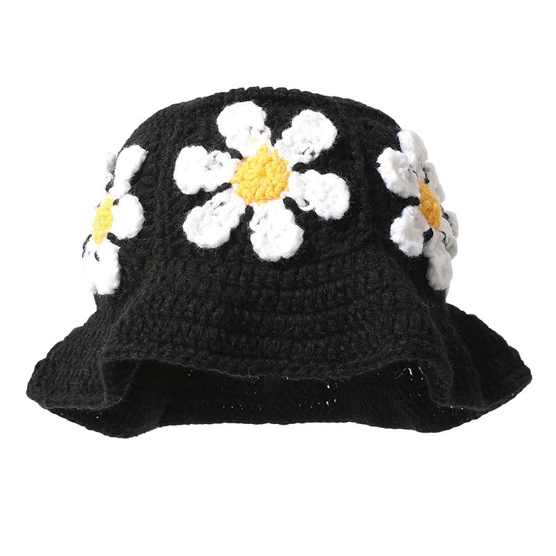 Women Handmade Crochet Breathable Knitted Hat Vibrant Bucket Hat Cute Plush Hat Fashion Floral Pattern Colorful 56-58cm